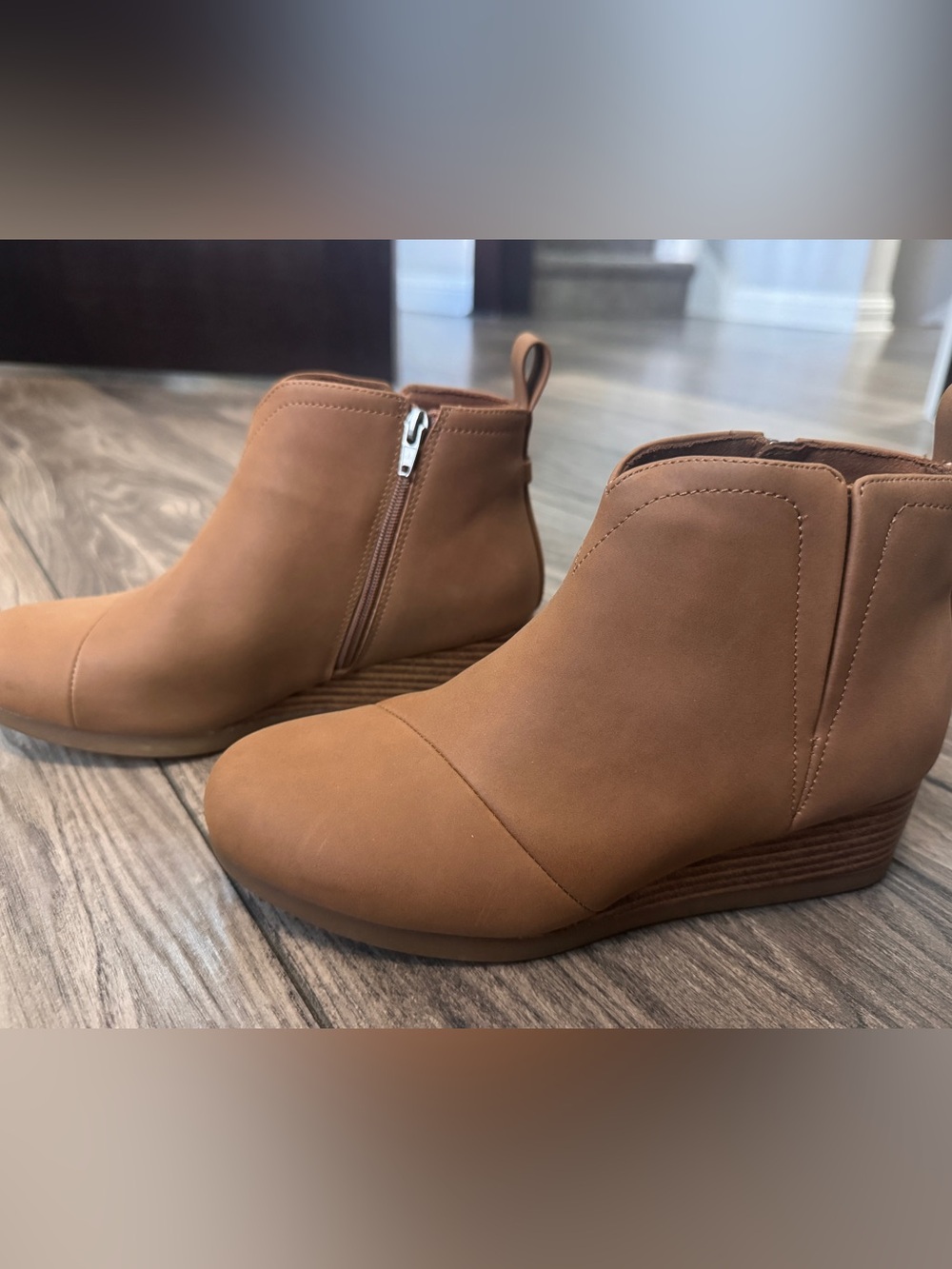 TOMS Girl’s Tan Ankle Booties with Side Zip